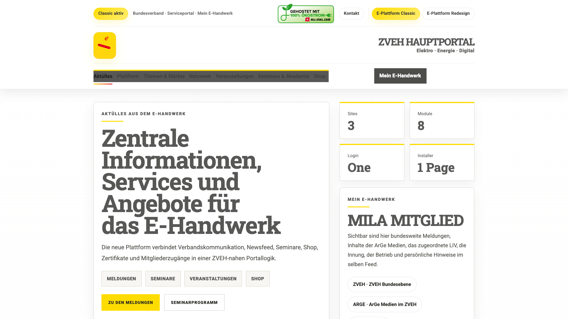 Hauptportal Startseite im Classic-Design